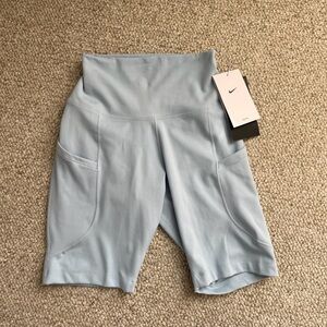 Nike Dri-Fit High Waisted 8” Blue Biker Shorts With Pockets Sz XS NWT